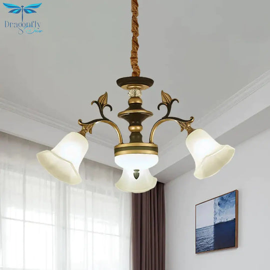 Black - Gold Flower - Like Suspension Lighting Traditional Milky Glass 3/6/8 Heads Dining Room Down