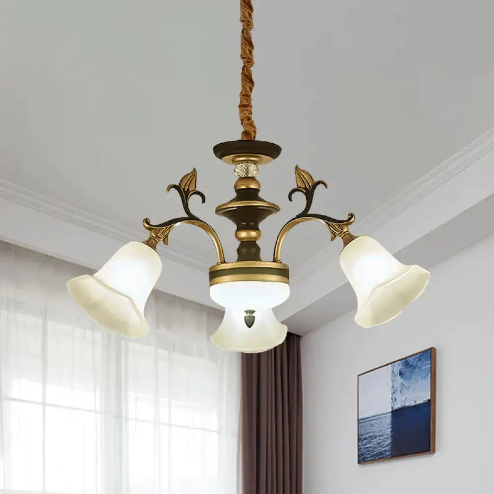 Black - Gold Flower - Like Suspension Lighting Traditional Milky Glass 3/6/8 Heads Dining Room Down