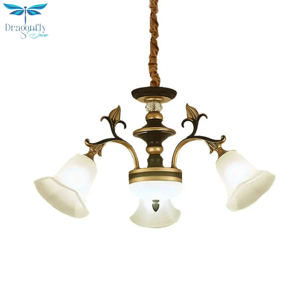 Black - Gold Flower - Like Suspension Lighting Traditional Milky Glass 3/6/8 Heads Dining Room Down