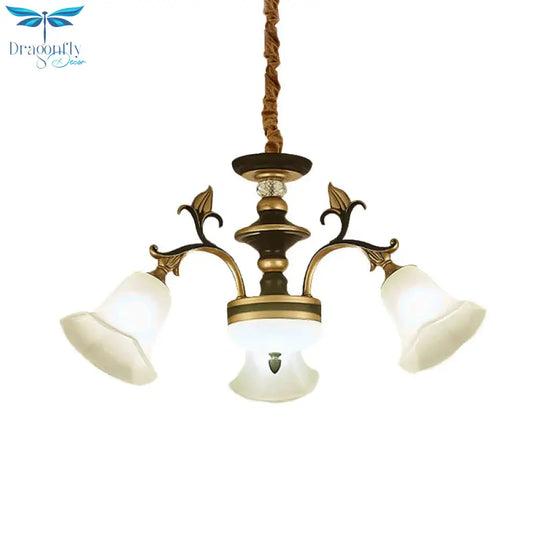 Black - Gold Flower - Like Suspension Lighting Traditional Milky Glass 3/6/8 Heads Dining Room Down