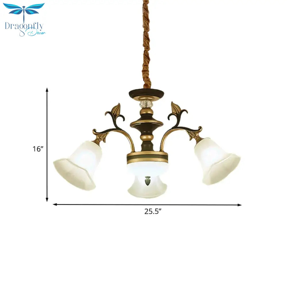 Black - Gold Flower - Like Suspension Lighting Traditional Milky Glass 3/6/8 Heads Dining Room Down