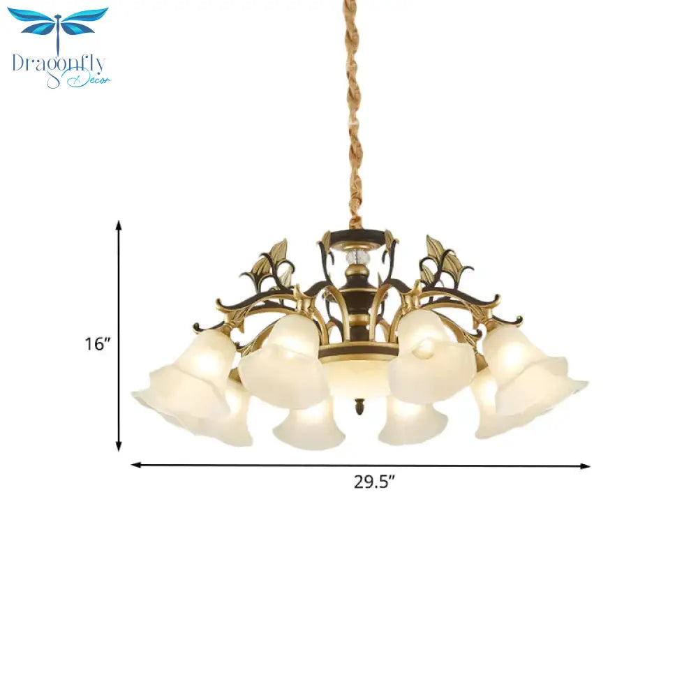 Black - Gold Flower - Like Suspension Lighting Traditional Milky Glass 3/6/8 Heads Dining Room Down