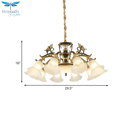 Black - Gold Flower - Like Suspension Lighting Traditional Milky Glass 3/6/8 Heads Dining Room Down
