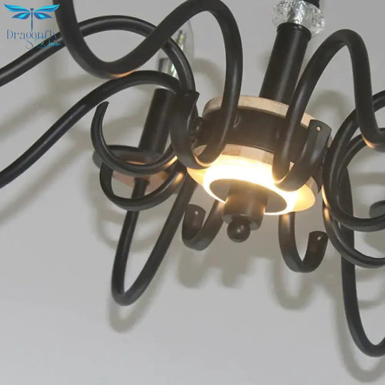 Black Open Bulb Suspension Lamp Vintage Style 3/5 Heads Metallic Chandelier Pendant Light With