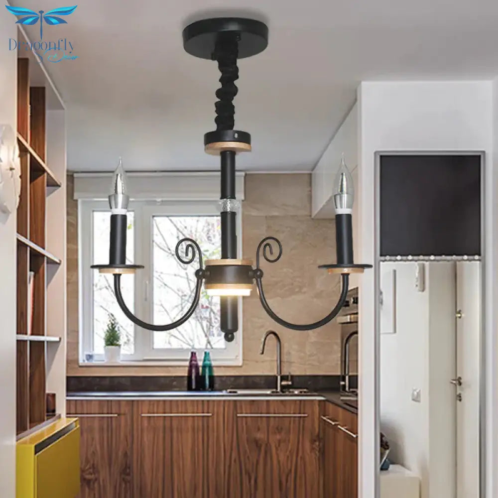 Black Open Bulb Suspension Lamp Vintage Style 3/5 Heads Metallic Chandelier Pendant Light With