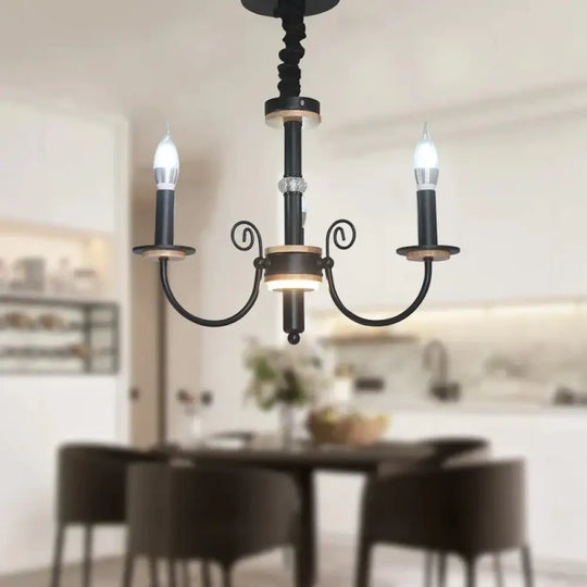 Black Open Bulb Suspension Lamp Vintage Style 3/5 Heads Metallic Chandelier Pendant Light With