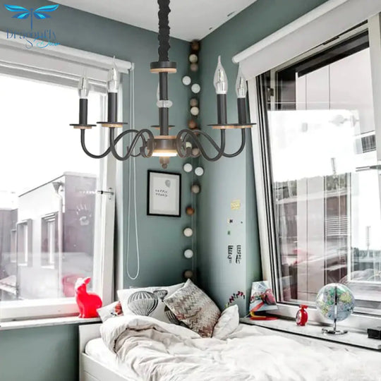 Black Open Bulb Suspension Lamp Vintage Style 3/5 Heads Metallic Chandelier Pendant Light With