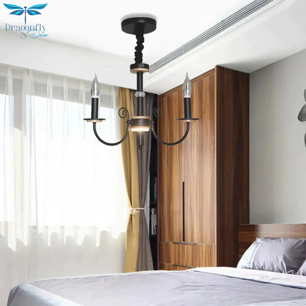 Black Open Bulb Suspension Lamp Vintage Style 3/5 Heads Metallic Chandelier Pendant Light With