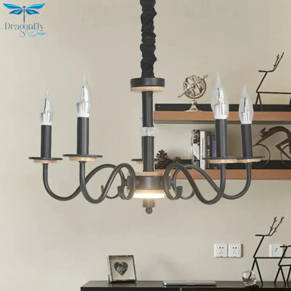 Black Open Bulb Suspension Lamp Vintage Style 3/5 Heads Metallic Chandelier Pendant Light With