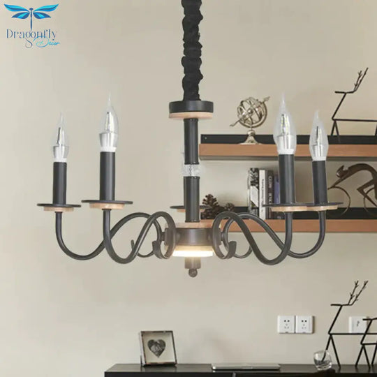 Black Open Bulb Suspension Lamp Vintage Style 3/5 Heads Metallic Chandelier Pendant Light With