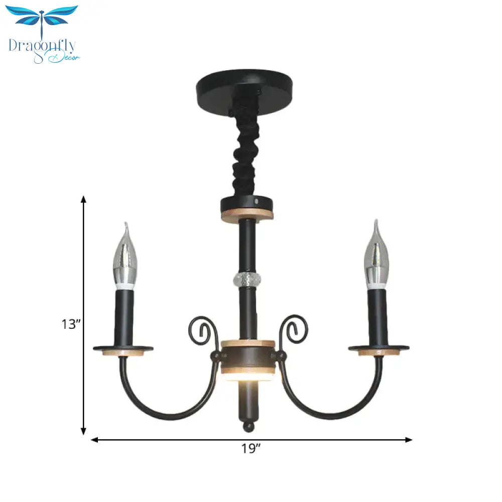Black Open Bulb Suspension Lamp Vintage Style 3/5 Heads Metallic Chandelier Pendant Light With