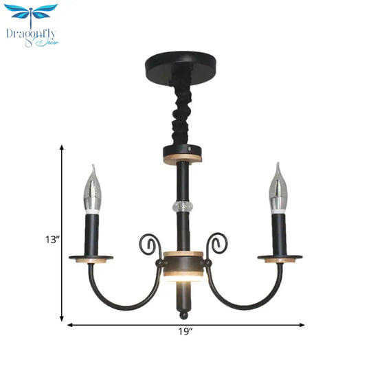 Black Open Bulb Suspension Lamp Vintage Style 3/5 Heads Metallic Chandelier Pendant Light With