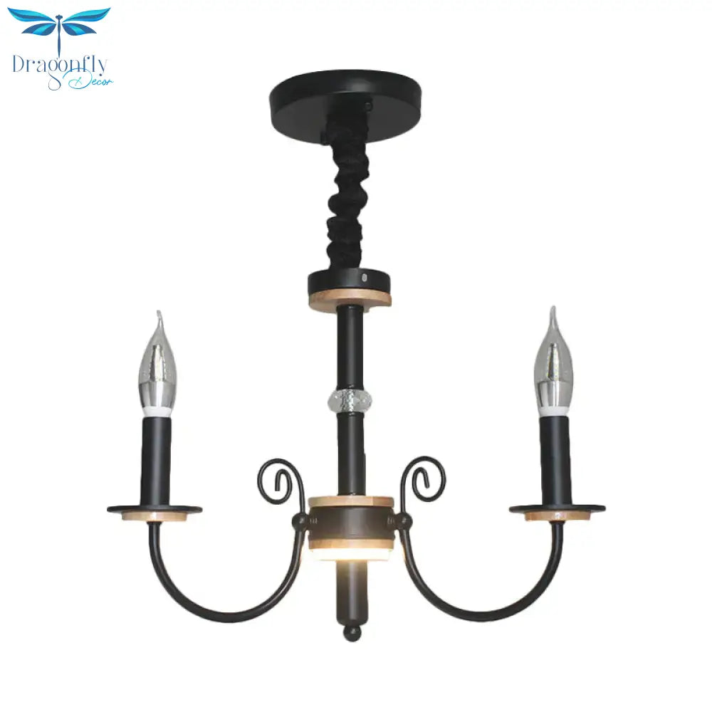 Black Open Bulb Suspension Lamp Vintage Style 3/5 Heads Metallic Chandelier Pendant Light With
