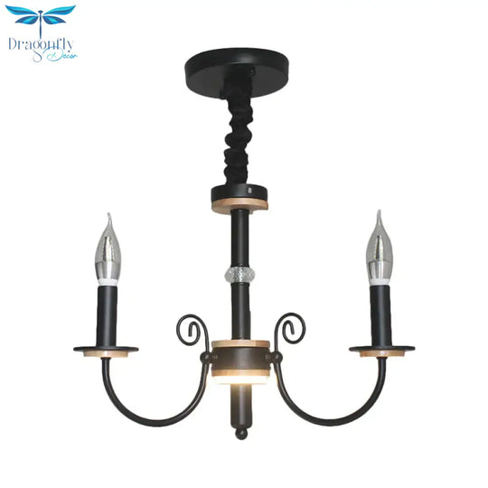 Black Open Bulb Suspension Lamp Vintage Style 3/5 Heads Metallic Chandelier Pendant Light With