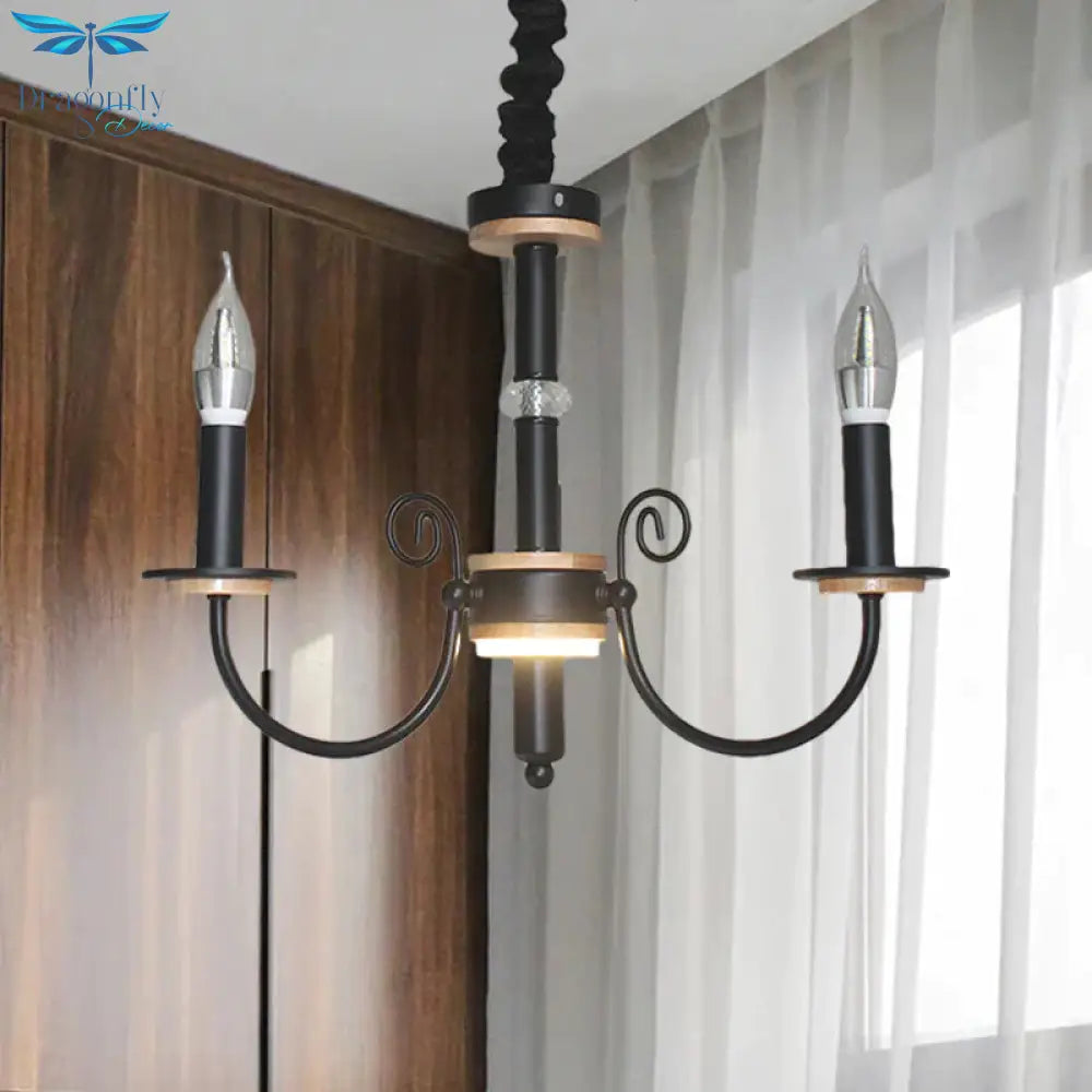 Black Open Bulb Suspension Lamp Vintage Style 3/5 Heads Metallic Chandelier Pendant Light With