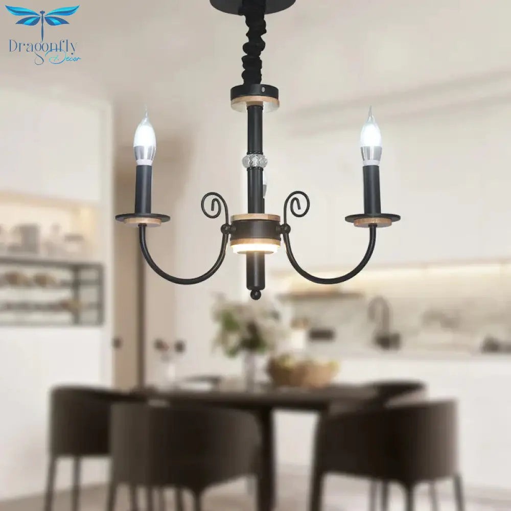 Black Open Bulb Suspension Lamp Vintage Style 3/5 Heads Metallic Chandelier Pendant Light With