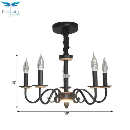 Black Open Bulb Suspension Lamp Vintage Style 3/5 Heads Metallic Chandelier Pendant Light With
