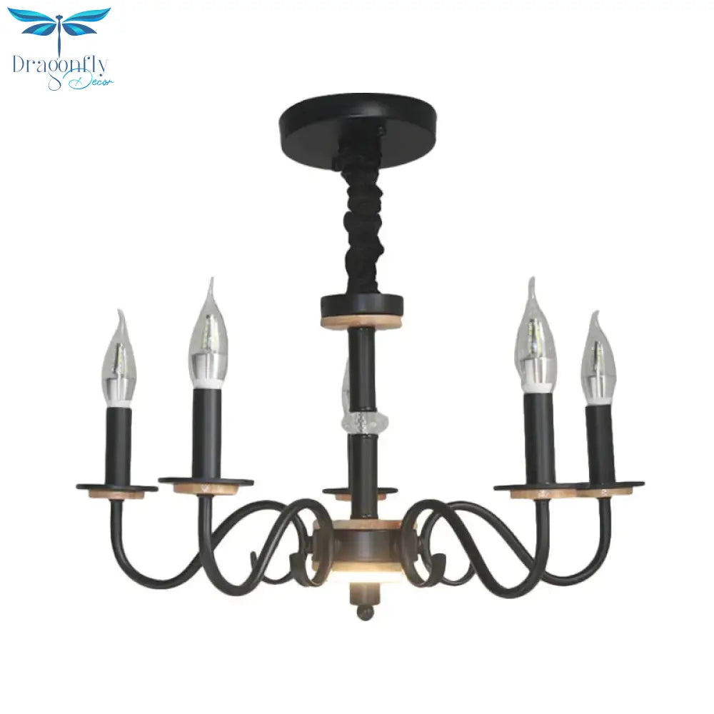 Black Open Bulb Suspension Lamp Vintage Style 3/5 Heads Metallic Chandelier Pendant Light With
