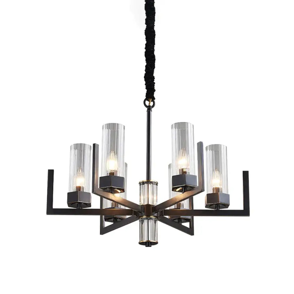 Black Radial Chandelier Vintage Metal 6 - Bulb Dining Table Suspension Pendant Light With Flute