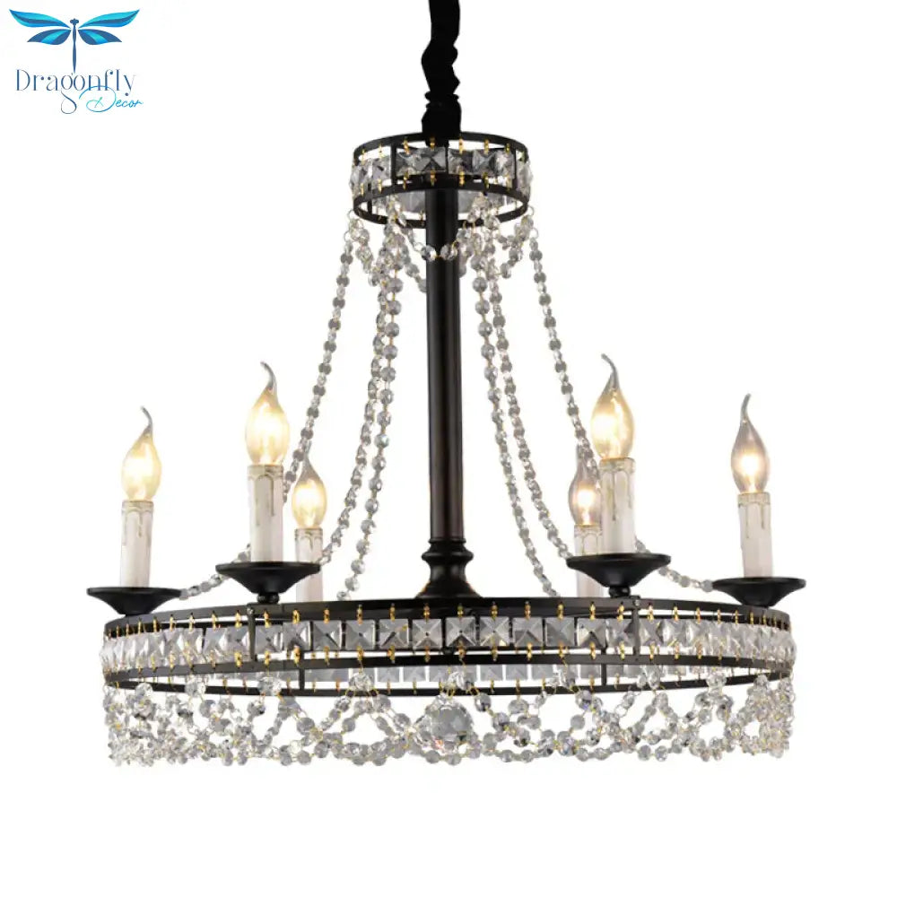 Black Round Chandelier Lamp Nordic Crystal 4/6/8 Heads Pendant Lighting Fixture For Living Room
