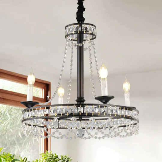 Black Round Chandelier Lamp Nordic Crystal 4/6/8 Heads Pendant Lighting Fixture For Living Room 4 /