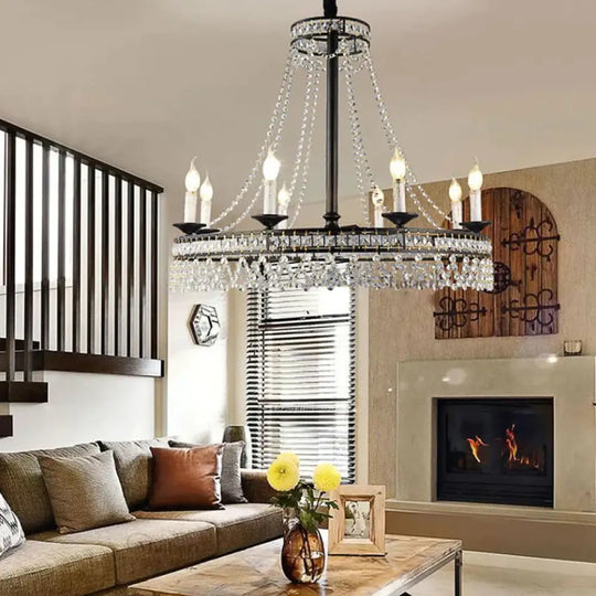 Black Round Chandelier Lamp Nordic Crystal 4/6/8 Heads Pendant Lighting Fixture For Living Room 8 /
