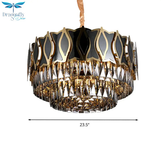 Black Round Chandelier Pendant Light Modernism 9 Lights Rectangle - Cut Crystal Suspension