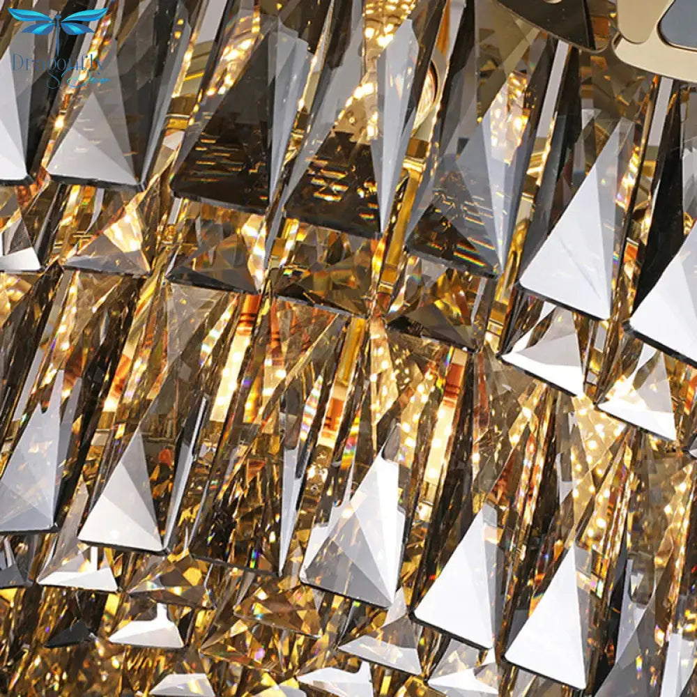 Black Round Chandelier Pendant Light Modernism 9 Lights Rectangle - Cut Crystal Suspension