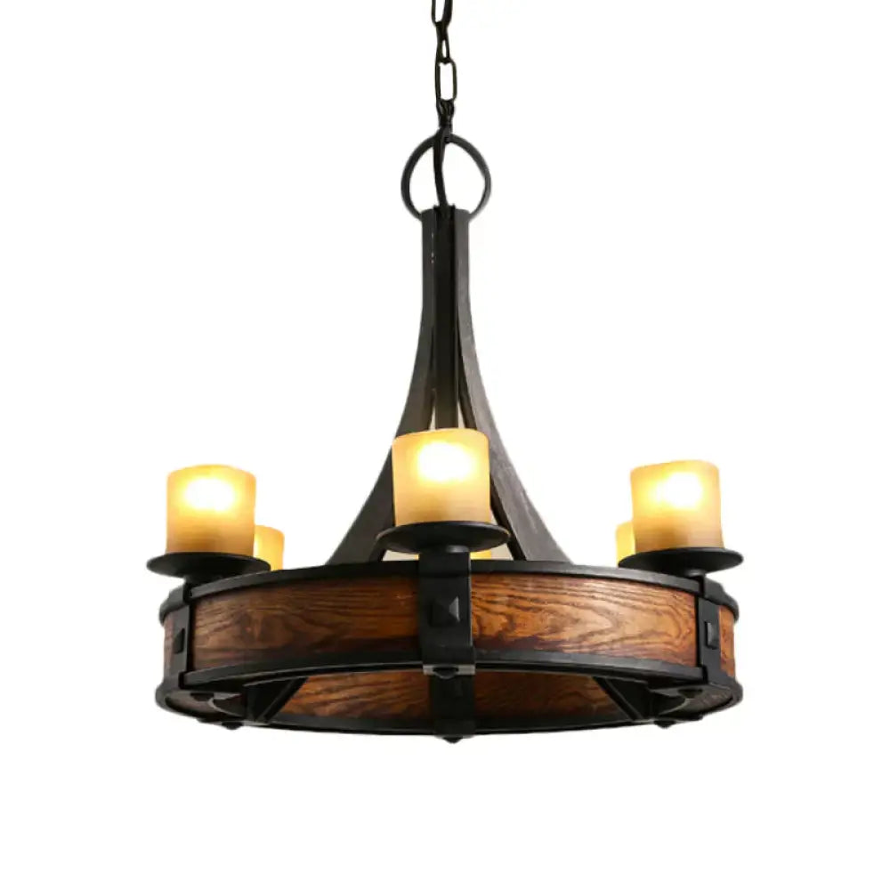 Black Tube Chandelier Lamp Traditional Beige Glass 6 Lights Dining Room Hanging Light Fixture With