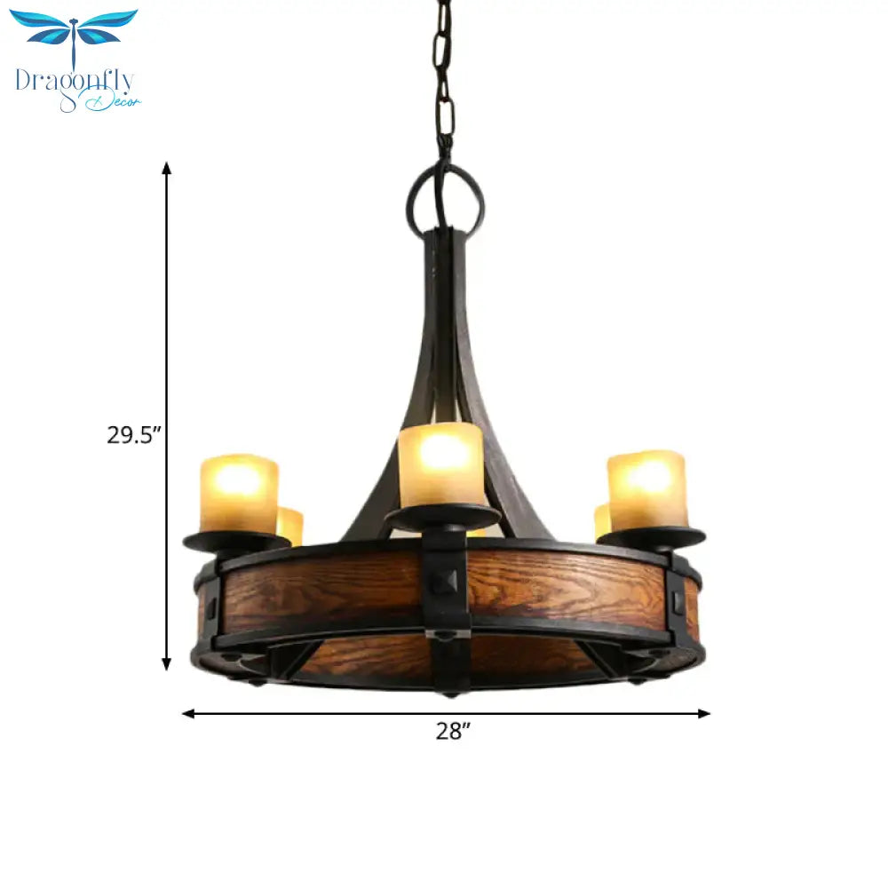Black Tube Chandelier Lamp Traditional Beige Glass 6 Lights Dining Room Hanging Light Fixture With
