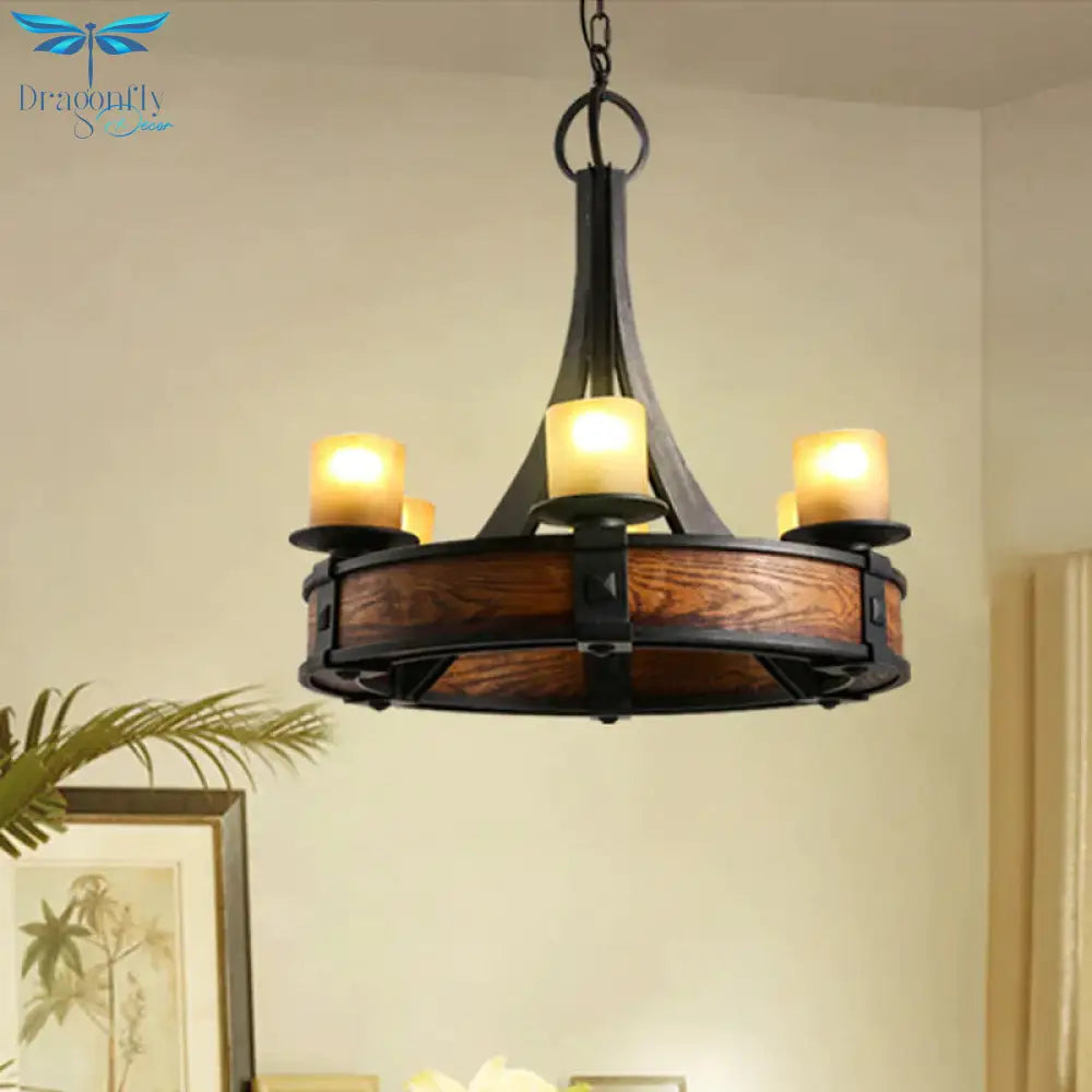 Black Tube Chandelier Lamp Traditional Beige Glass 6 Lights Dining Room Hanging Light Fixture With