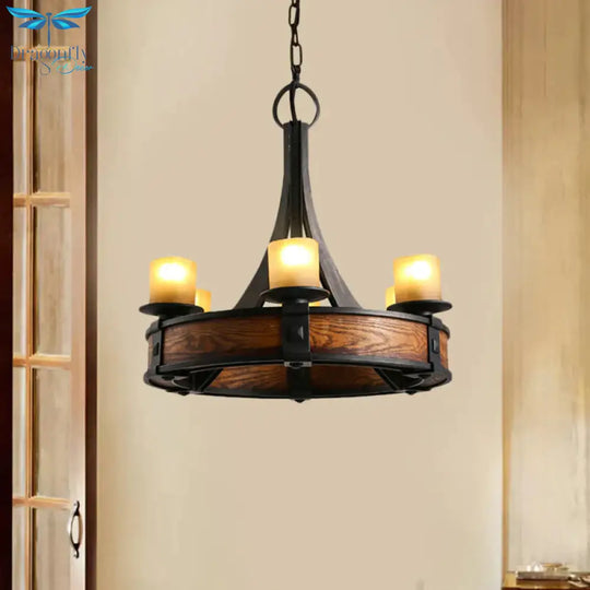 Black Tube Chandelier Lamp Traditional Beige Glass 6 Lights Dining Room Hanging Light Fixture With
