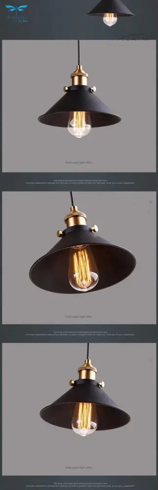 Black Vintage Industrial Pendant Light Nordic Retro Lights Iron Lampshade Loft Edison Lamp Metal