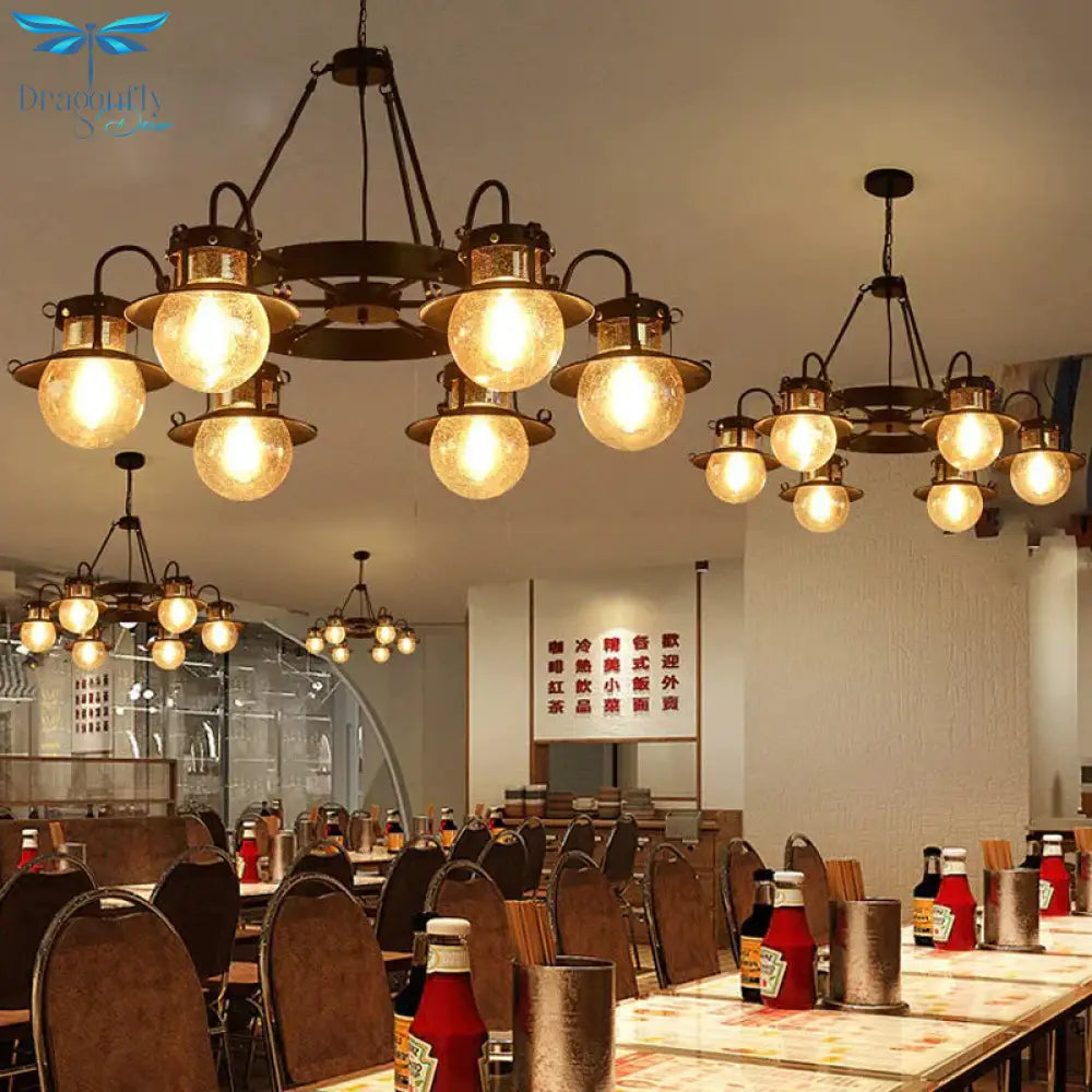 Black Wheel Chandelier Classic Metallic 3/6/8 - Head Living Room Pendant Light Fixture With Globe