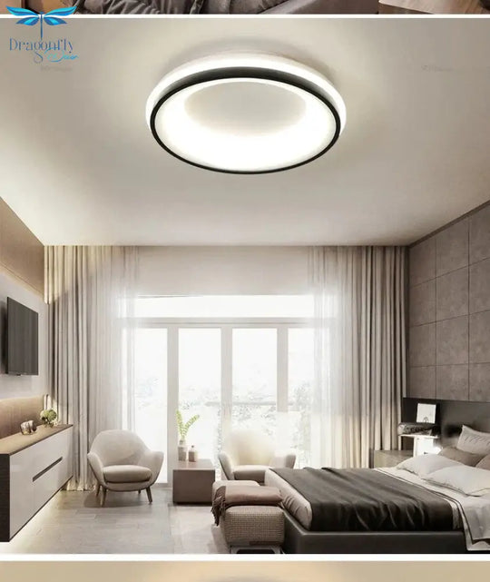 Black + White Finished Modern Led Ceiling Lights For Bedroom Study Room Living Square/Round Lamp