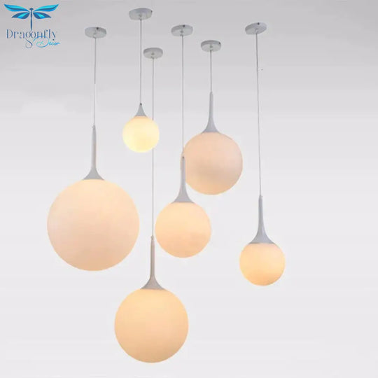 Black/White - Loft Simple Milk White Glass Ball Pendant Light Led E27 Modern Hanging Lamp With 6