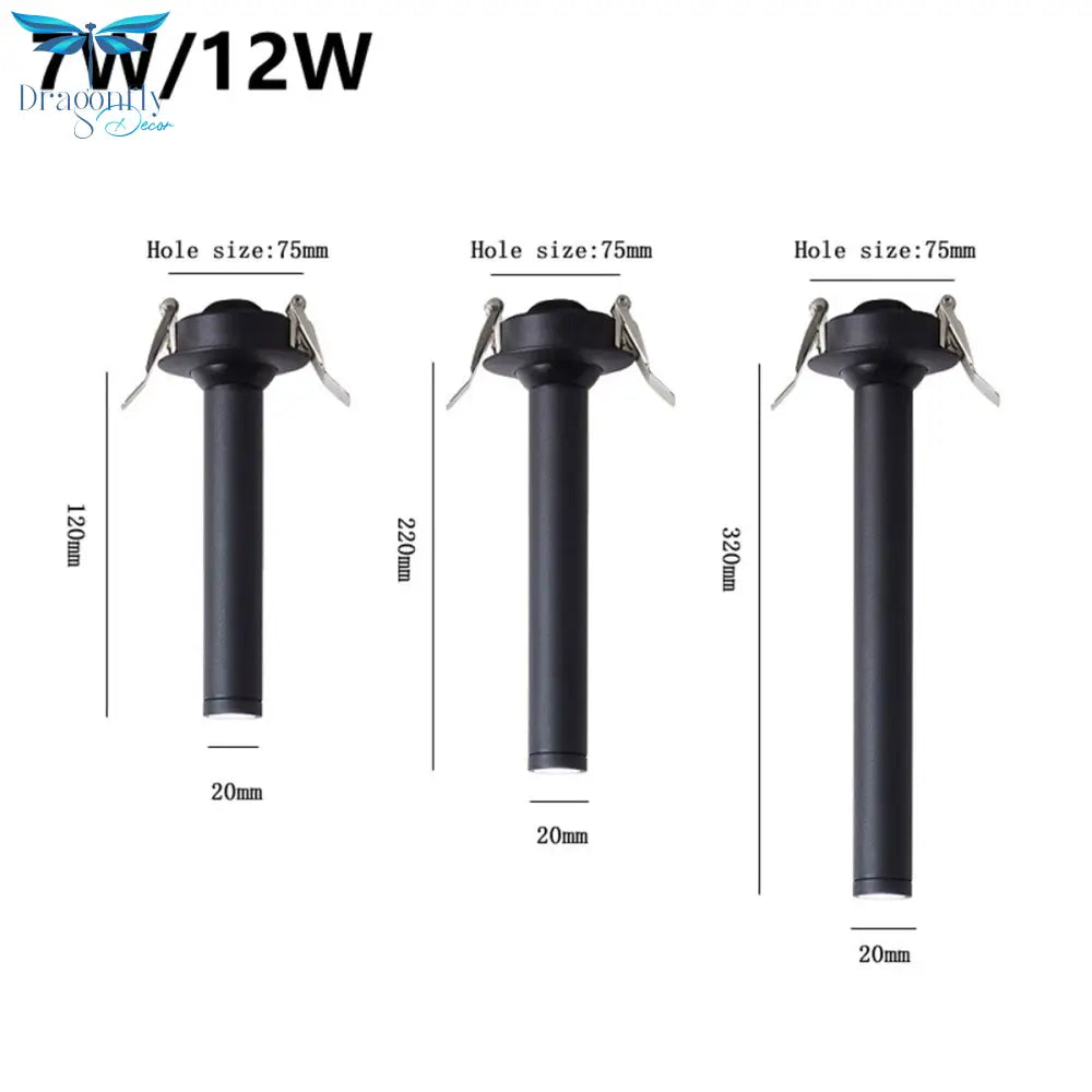 Black/White Long Tube Ceiling Recessed Led Spot Lamp Angle Rotatable Light 12W For Kitchen Bedroom