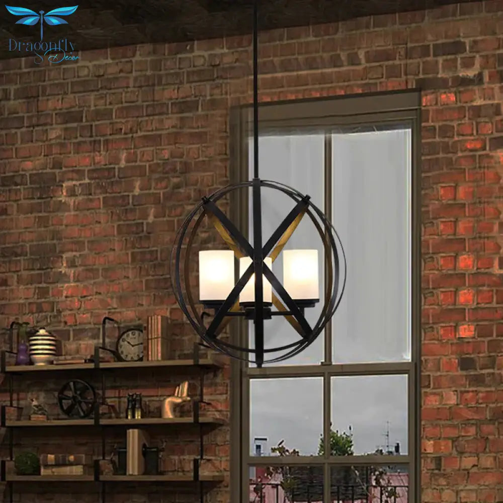 Black X - Brace Chandelier Lamp Warehouse Iron 3 Bulbs Restaurant Hanging Pendant Light With Pillar