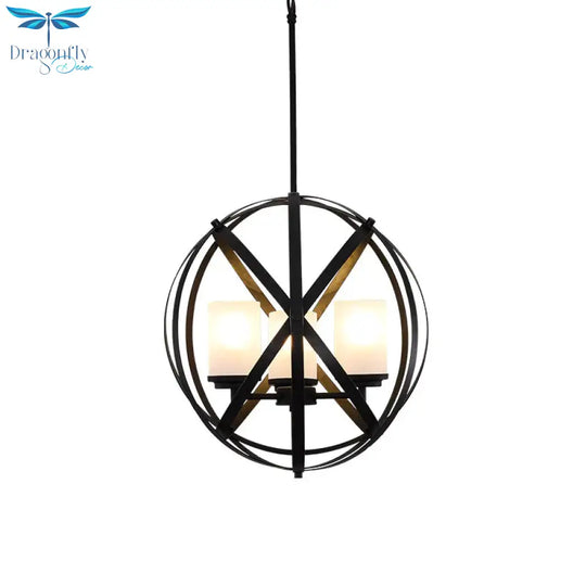 Black X - Brace Chandelier Lamp Warehouse Iron 3 Bulbs Restaurant Hanging Pendant Light With Pillar