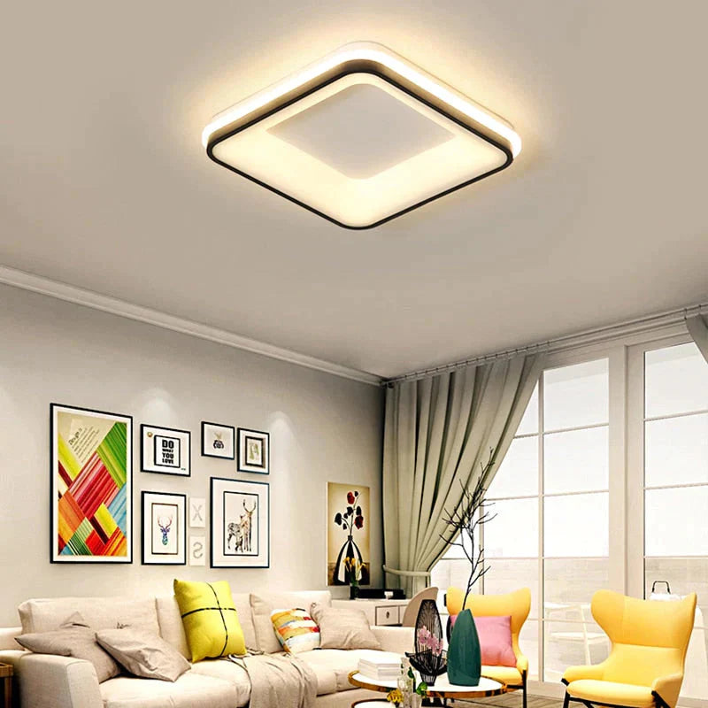 Black + White Finished Modern Led Ceiling Lights For Bedroom Study Room Living Square/Round Lamp