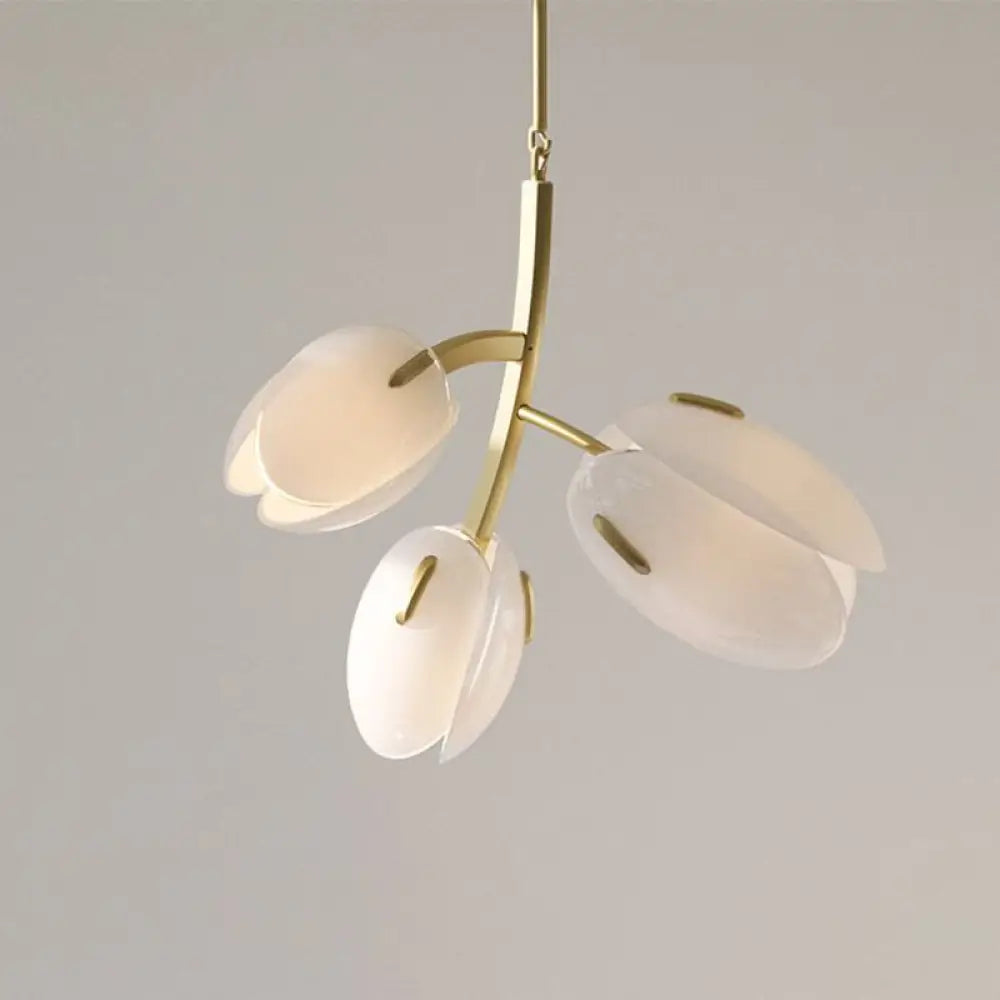 Bloom - Designer Minimalist Flower Bud Chandelier For Living Room And Dining 3Heads White Pendant