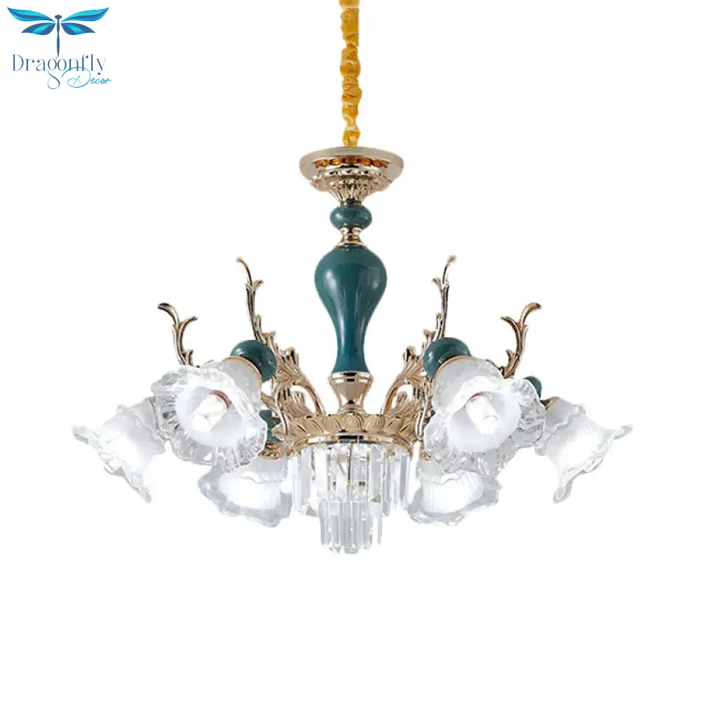 Bloom Opal - White Glass Down Hanging Chandelier Classic 6 Heads Living Room Pendant Ceiling Light