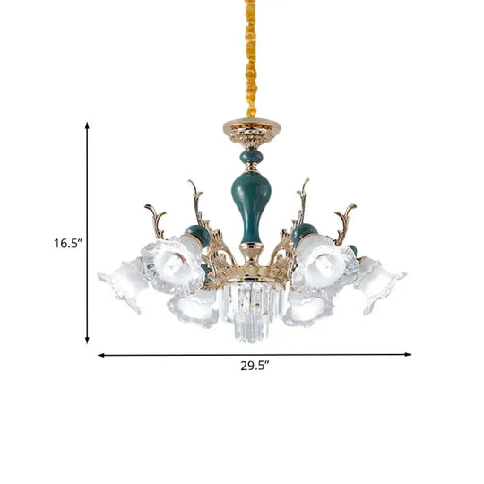 Bloom Opal - White Glass Down Hanging Chandelier Classic 6 Heads Living Room Pendant Ceiling Light