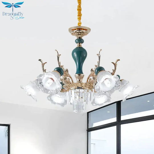 Bloom Opal - White Glass Down Hanging Chandelier Classic 6 Heads Living Room Pendant Ceiling Light