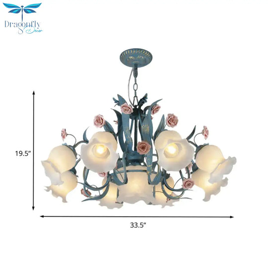 Blossom Dining Room Chandelier Korean Garden Metal 4/6/9 Heads Pink/White Led Ceiling Hang Fixture