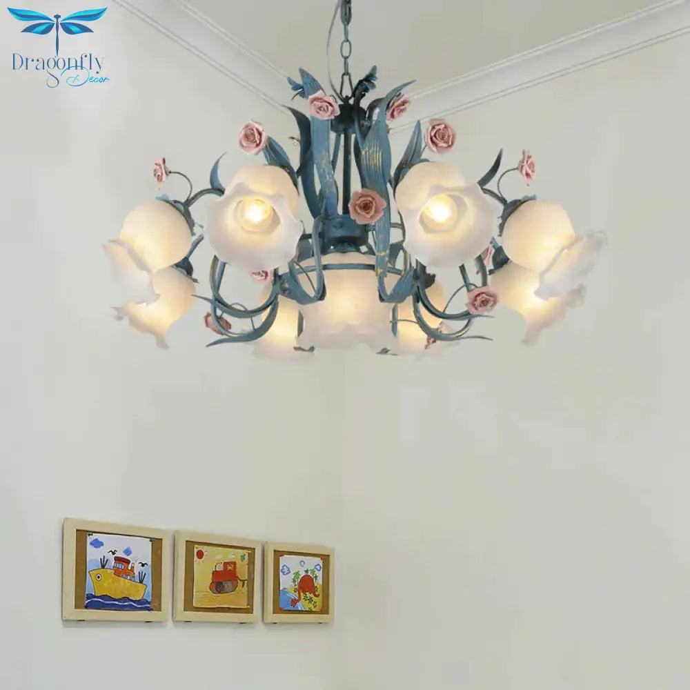 Blossom Dining Room Chandelier Korean Garden Metal 4/6/9 Heads Pink/White Led Ceiling Hang Fixture