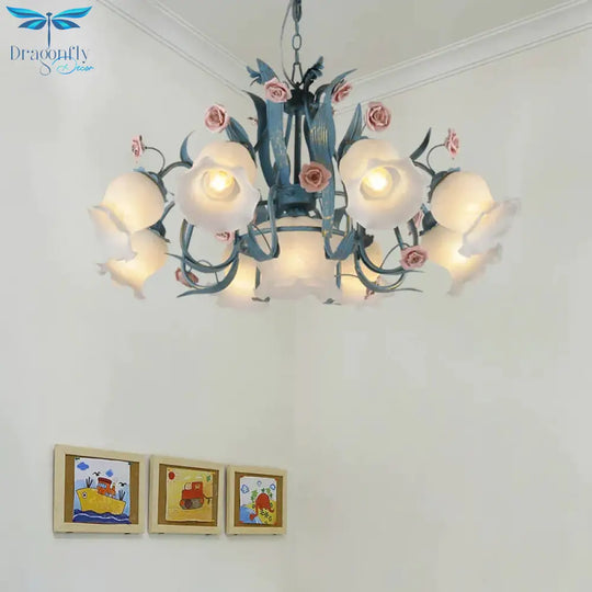 Blossom Dining Room Chandelier Korean Garden Metal 4/6/9 Heads Pink/White Led Ceiling Hang Fixture