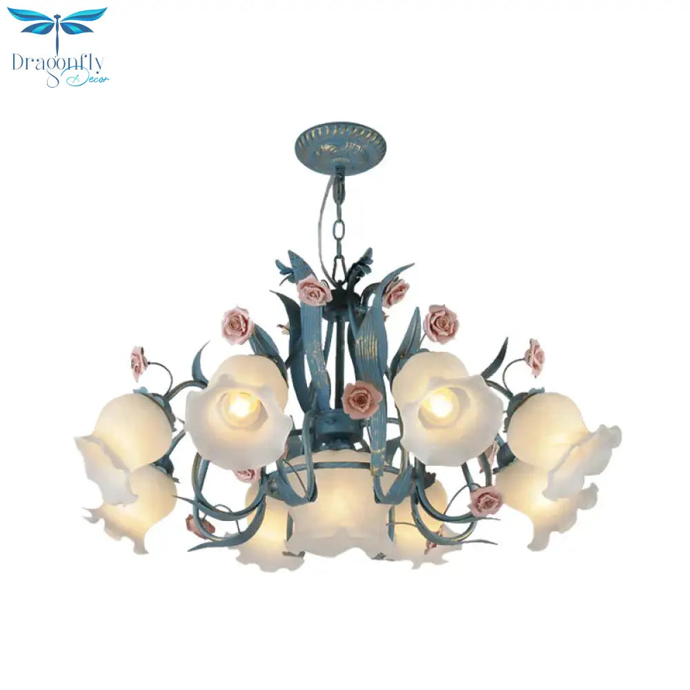 Blossom Dining Room Chandelier Korean Garden Metal 4/6/9 Heads Pink/White Led Ceiling Hang Fixture