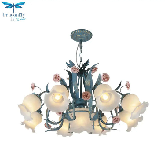 Blossom Dining Room Chandelier Korean Garden Metal 4/6/9 Heads Pink/White Led Ceiling Hang Fixture