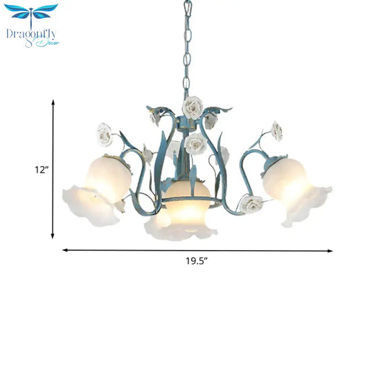 Blossom Dining Room Chandelier Korean Garden Metal 4/6/9 Heads Pink/White Led Ceiling Hang Fixture